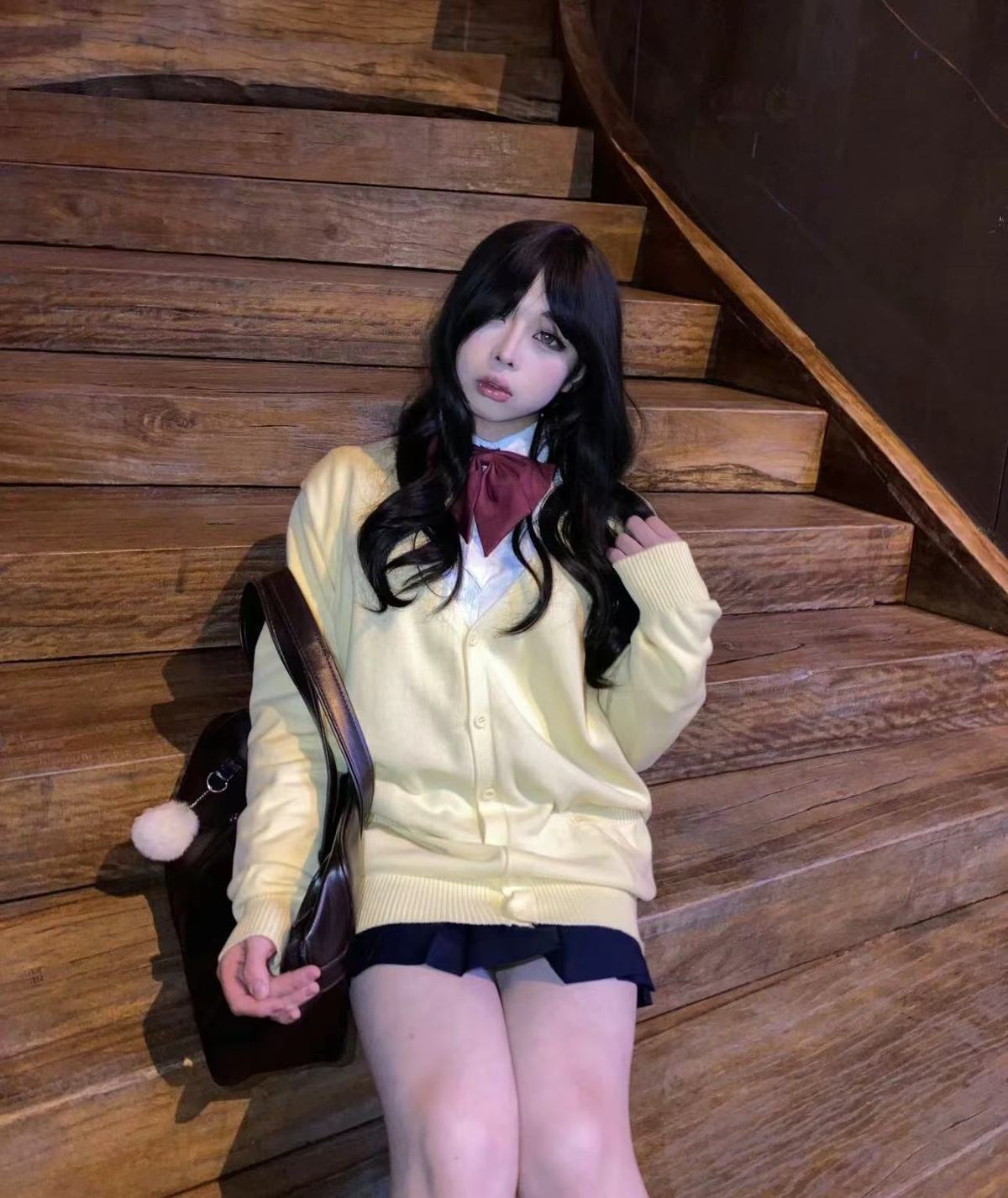 原创jk制服动漫黄色开衫毛衣女学院风校供感jk针织开衫外套套装女