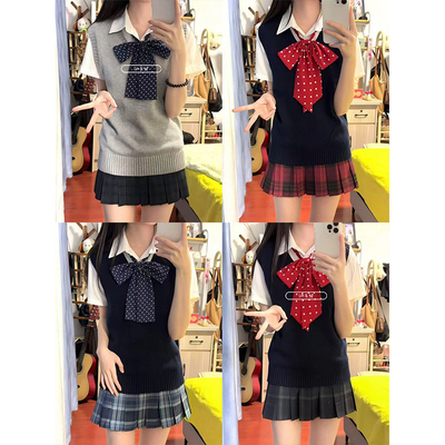 小个子jk背心马甲上衣学生基础叠穿V领针织衫毛衣学院风少女百搭