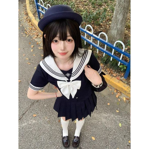 小时原创日系JK收腰款水手服上衣学院制服套装短袖jk裙子两件套