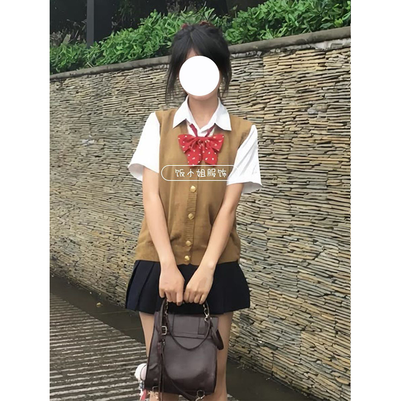 JK制服开衫棕色马甲背心2025夏季日系学院风衬衫百搭绀色JK裙整套