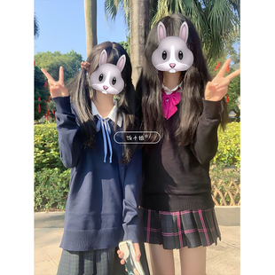 原创jk制服毛衣长袖套头秋冬款针织衫百搭叠穿上衣学院风套装格裙