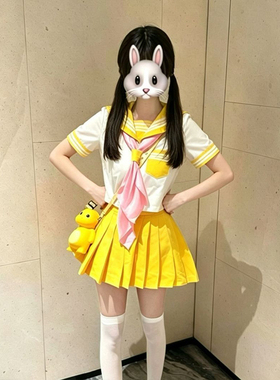 原创2026新款黄色三本JK制服短袖衬衫水手服软妹JK套装穿搭学院风