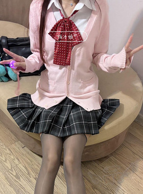 原创jk制服针织开衫毛衣秋冬款外搭学院风宽松百搭时尚短裙JK套装