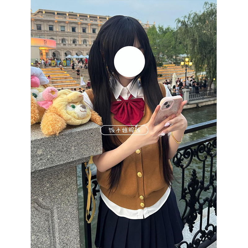 JK制服针织衫开衫马甲背心2025夏季女叠穿漫感上衣百搭JK短裙套装