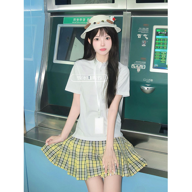 原创JK制服POLO衫学院风刺绣短袖T恤学院风上衣搭配短裙一整套夏图片