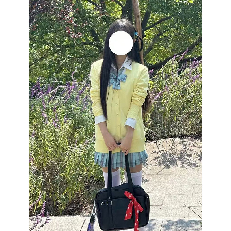 学院风穿搭针织开衫校供感薄款V领外套百搭JK制服新款璃海短格裙