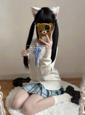全套学院风jk制服女装学生格裙套装开衫V领毛衣春秋款长袖外穿