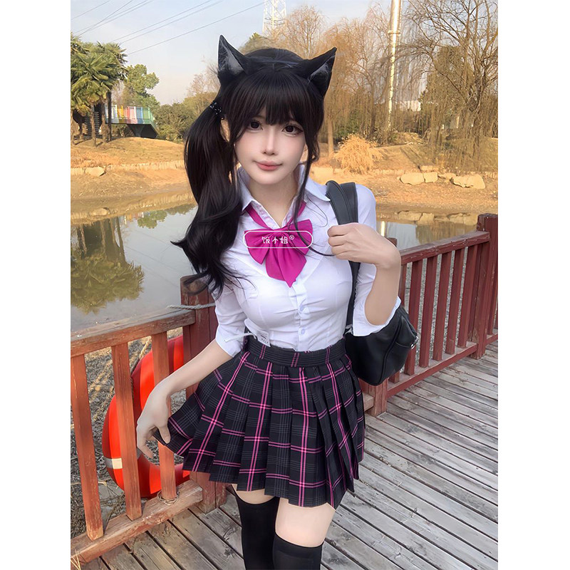 原创jk制服基础款长袖收腰衬衫学院风穿搭百搭德兰西百褶裙JK套装