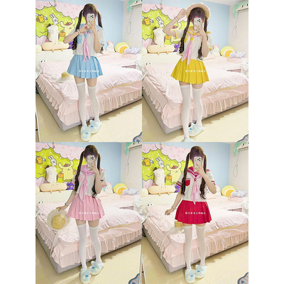 粉三本日系水手服jk三本短袖正统软妹可爱原创制服Bodyline水手服