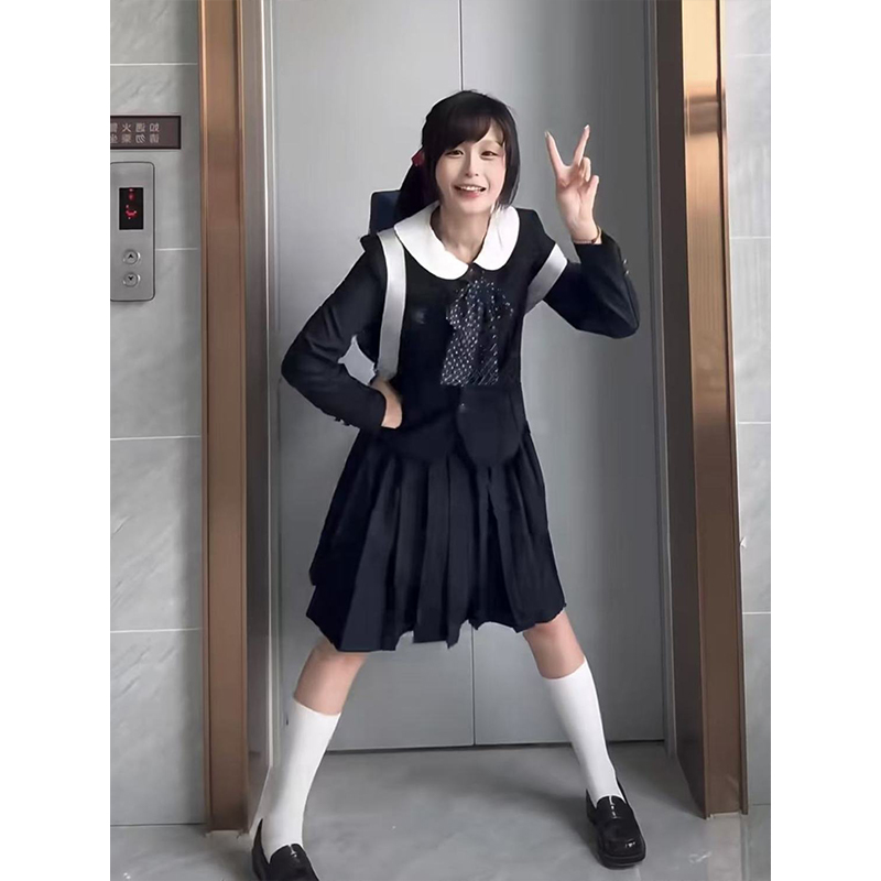 新品学院JK制服西装外套套装小圆设计校供秋冬西服学生百褶裙长裙