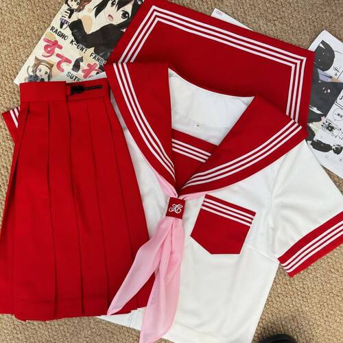 原创三本可爱jk软妹制服日系多巴胺短袖学院红色水手服校服套装
