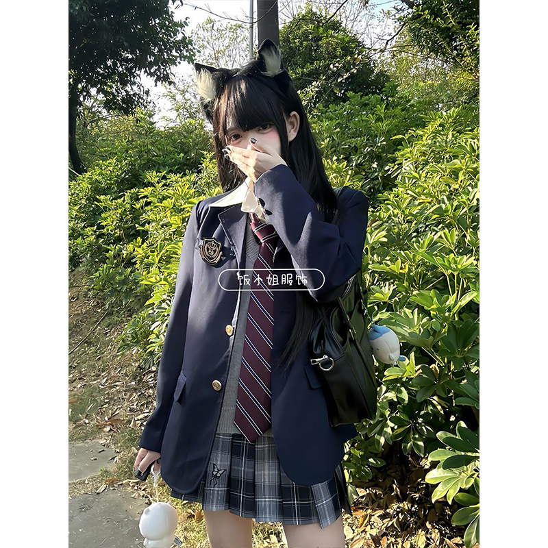 日系百搭针织衫毛衣叠穿秋冬氛围感西装外套套装红格裙JK制服女