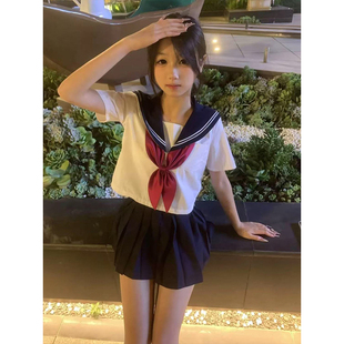 原创JK制服学院风穿搭绀三本长短袖 衬衫 夏季 水手服百搭JK短裙套装