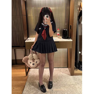上衣水手服jk制服裙百搭绀JK裙套装 夏季 衬衫 款 学院风穿搭绀领短袖