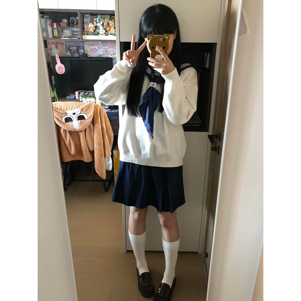 日系jk制服小众穿搭学院风春秋款上衣v领长袖针织衫叠穿套头毛衣