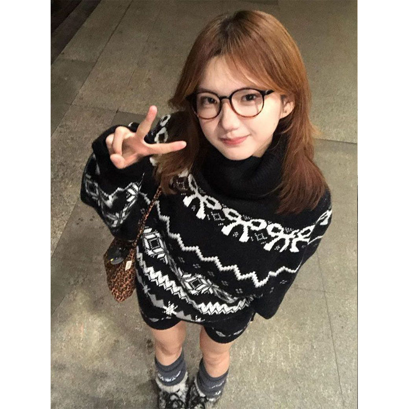 气质一整套ootd穿搭松弛感复古黑色费尔岛毛衣短裤两件套装2025冬,女装/女士精品,时尚套装,淘宝优惠券,粉丝福利购,淘宝优惠卷