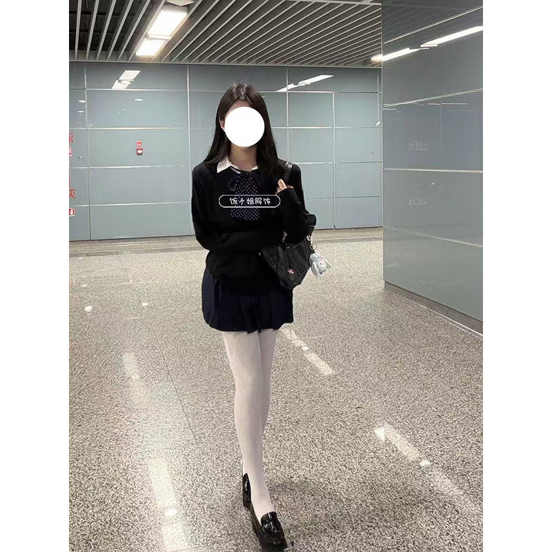 向日葵/学院风日系JK制服针织V领直筒长袖套头毛衣软妹秋冬叠穿女