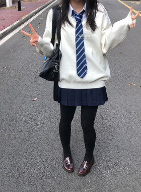 jk制服叠穿通勤白色套头长袖毛衣甜美软妹学院风内搭韩版遮肉上衣