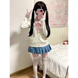 学院风JK制服针织衫漫感叠穿长袖上衣小众外穿毛衣外套jk格裙套装