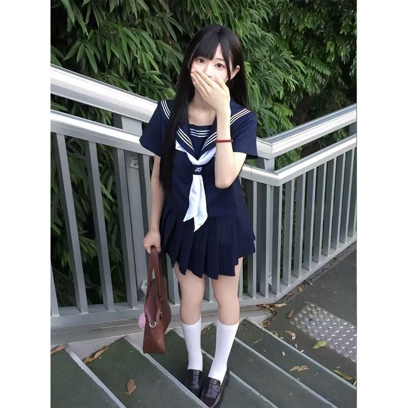 JK制服新款套装三本长短袖上衣女显瘦百搭绀色JK裙原创校供学院风