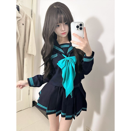 原创水手服jk制服青三本套装校供短袖长袖学院风日系中间服基础款