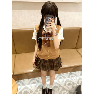 日系JK制服原创针织开衫马甲学生背心上衣女学院风纯色百褶裙套装