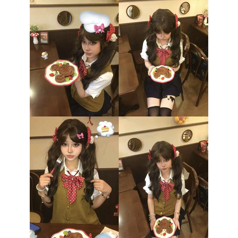JK制服针织衫棕色开衫马甲背心叠穿短袖衬衫jk短裙整套学院校供感