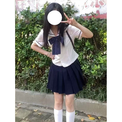 学院风穿搭新款中山道线水手服短袖衬衫校供感百搭绀色JK裙一整套