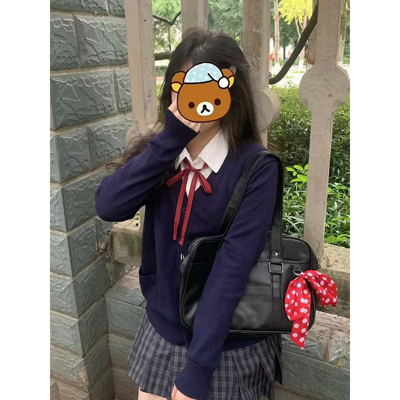 JK制服V领开衫针织衫外套学院风穿搭秋冬款长袖上衣叠穿时尚套装