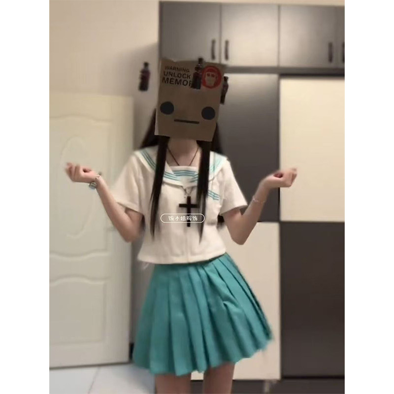 初音绿JK制服夏季清新三本水手服正版百褶裙原创短袖正统学院套装
