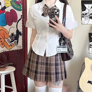 原创日系jk制服女同款小棕同格裙子格棕树学院百褶裙显瘦网红套装