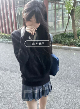 美拉德爆款原创jk套头毛衣秋冬新款ak妹v领长袖针织衫软妹上衣