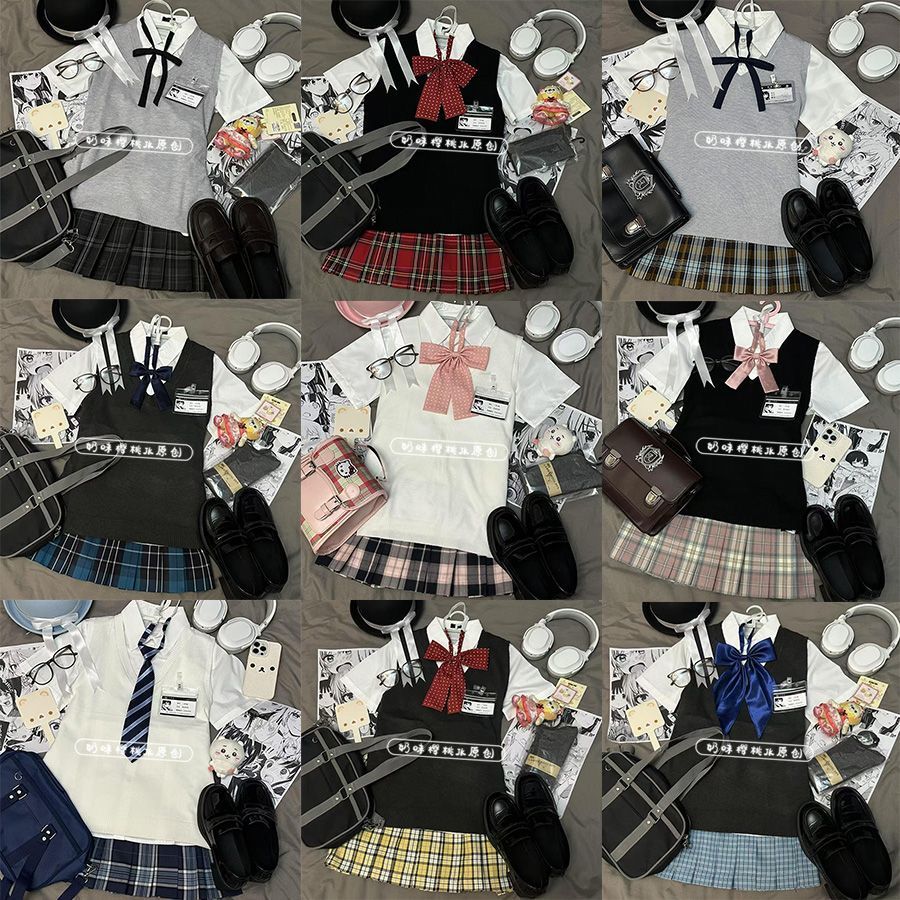 原创日系JK制服套装格裙校供套头背心马甲针织衫上衣学院系列穿搭