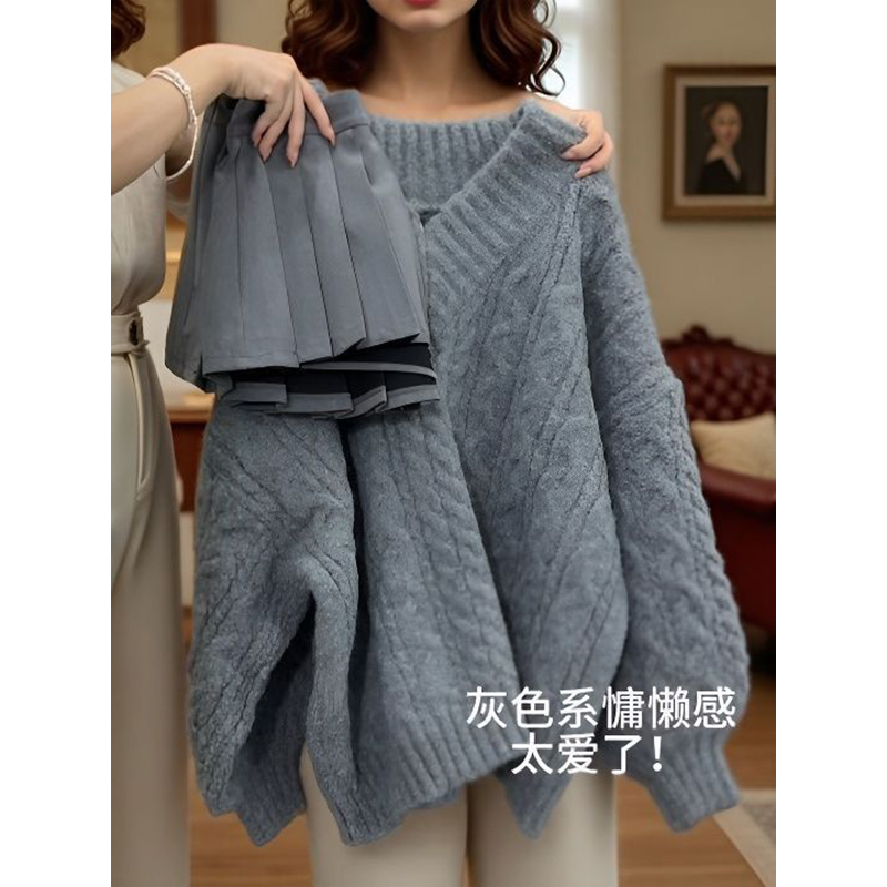 夏装搭配一整套小个子韩系穿搭套装网红麻花针织毛衣百褶裙两件套