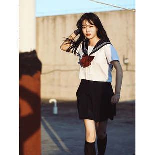 水手服中间服套装绀三本短袖衬衫百搭绀色JK裙学院风原创JK校供感