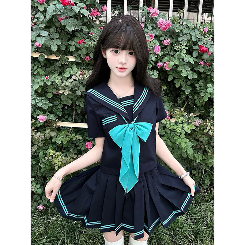 原创水手服jk制服青三本套装校供短袖长袖学院风日系中间服基础款