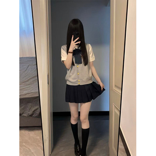 软妹漫感短袖上衣短裙校供套装JK制服针织衫薄款开衫马甲背心毛衣