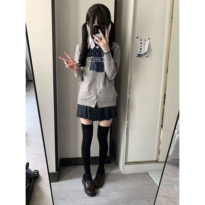 海苔格裙JK制服套装日系学院风外搭宽松毛衣针织开衫薄款长袖外套
