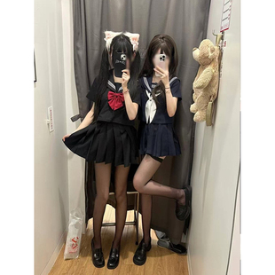 2025夏季款穿搭长短袖衬衫上衣水手服中间服百搭绀色JK短裙JK套装