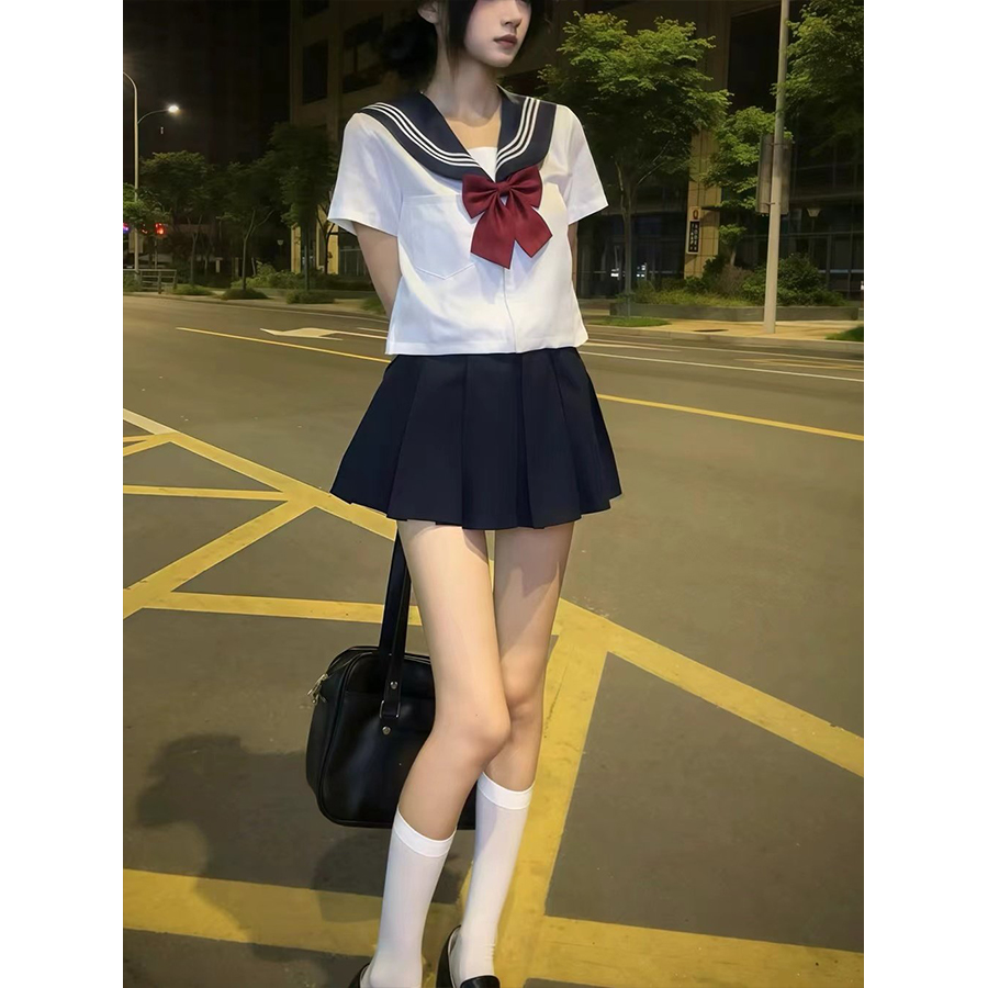 绀三本水手服jk制服套装原创日系穿搭不良少女JK短裙学院风学生装