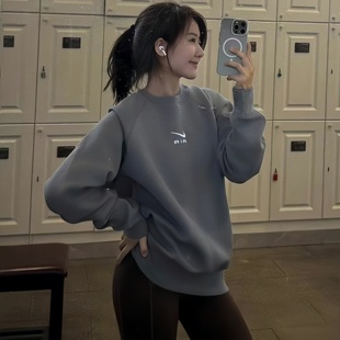 Nike耐克男女大勾印花加绒休闲套头衫 065 卫衣水泥灰超酷FB7204