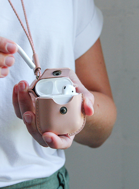 AirCase适用于苹果无线耳机AirPods 1 2牛皮防丢真皮挂脖保护套