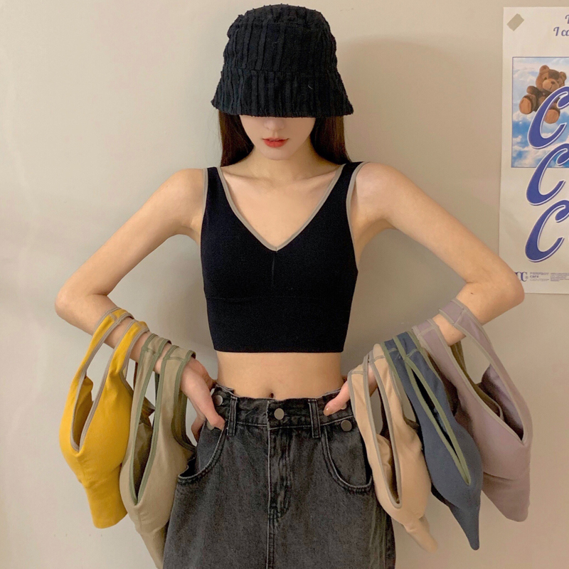 Real shot solid color sports suspender vest Girl Korean version of beautiful back student bottom underwear bra