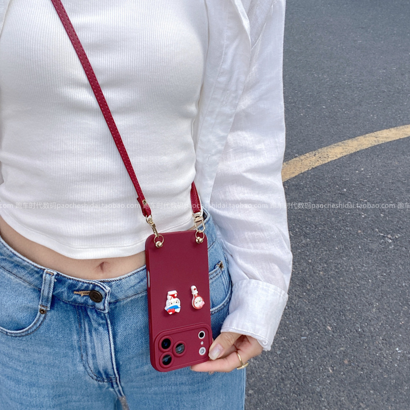 酒红色卡通立体公仔适用华为mate70pro手机壳nova14斜挎挂绳p80/p70全包mate60奢华畅享70x新款p60硅胶nova9