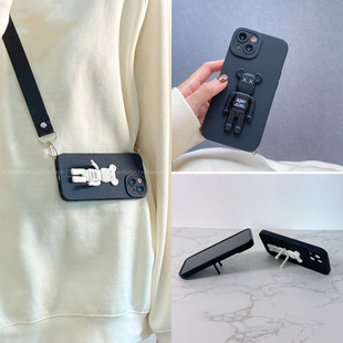 经典卡通暴力熊支架适用opporeno11/reno12手机壳findx8斜挎背带findx7全包壳reno9/8男女款a3pro新款a2pro软