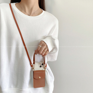 简约焦糖棕卡包斜挎适用荣耀100/200Pro手机壳荣耀90GT背带挂绳magic6全包x50女生款x40/x30i硅胶荣耀90/80P