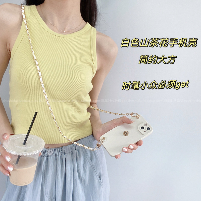 简约立体山茶花斜挎链条适用OPPOReno11/Reno12Pro手机壳findX7手提X6Pro全包Reno10女生款Reno9/8新款a93/a9