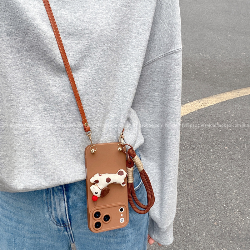 INS网红斑点狗可爱小公仔手拎绳适用荣耀500/400手机壳magic8pro斜挎挂绳x70全包x50奢华magic765新款200pro