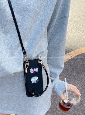 可爱黑色KT蝴蝶结适用vivox300手机壳x300pro斜挎可背s3020挂绳x200s创意卡通s18硅胶全包iqooz9防摔y200iy50