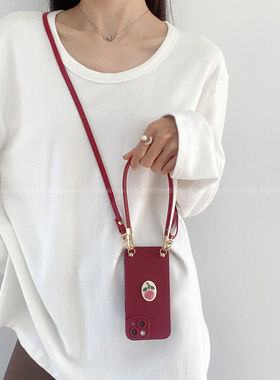 韩风ins一朵玫瑰花酒红适用vivox100/x200promini手机壳s20斜挎皮革手提s18/s17pro硅胶iqoo13新款y52s女款y3